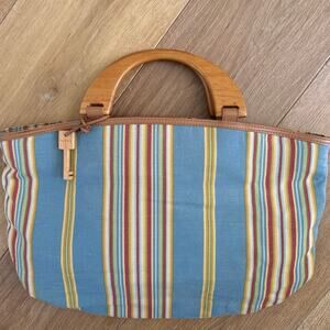 Vintage Striped Fossil Bag With Wood Handles